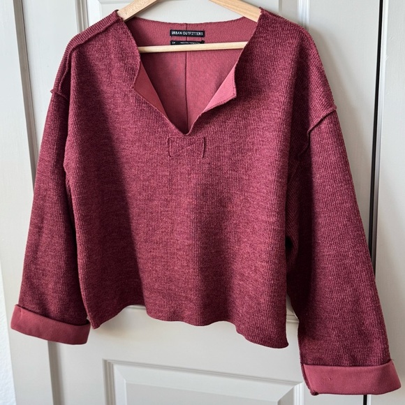 Urban Outfitters Jax Inside Out Notch Maroon Long Sleeve V-Neck Sweater Small - Picture 4 of 8